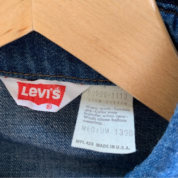 Levis Vintage Button Down Shirt 70s Collar Orange Tab USA Made Denim L/S Size M - Picture 9 of 11